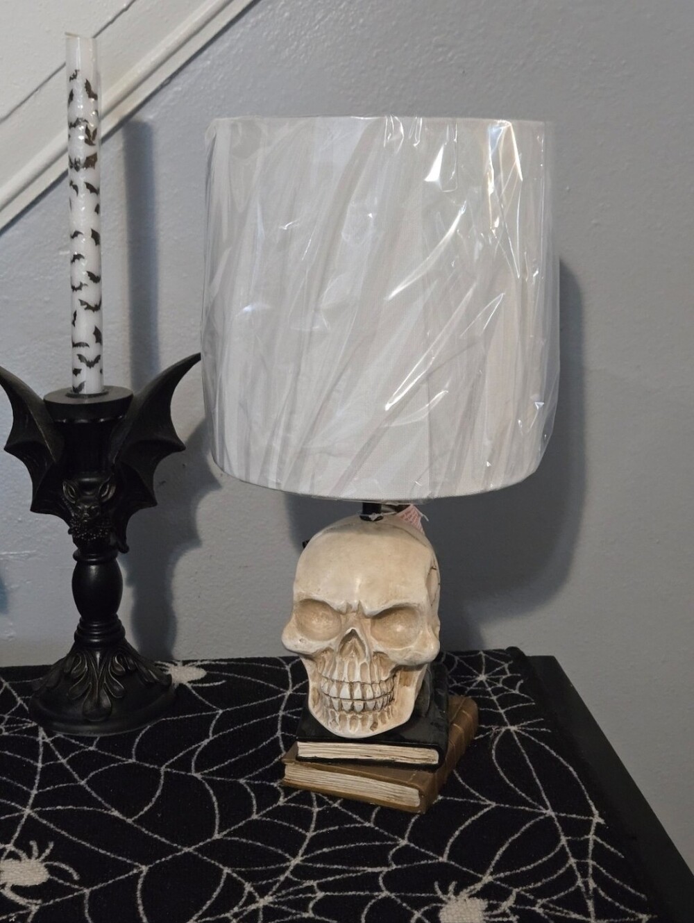 New Ashland Skull & Books Table Lamp Halloween Skeleton Goth